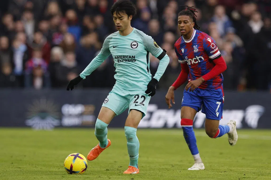 Kaoru Mitoma (left) has been in electric form for Brighton, scoring four times in his last six league games.
