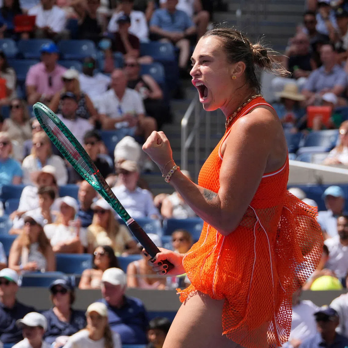 Tennis - U.S. Open - Flushing Meadows, New York, United States - August 31, 2026 Belarus' Aryna Sabalenka reacts during her first round match against Colombia's Camila Osorio IMAGN IMAGES via Reuters/Robert Deutsch