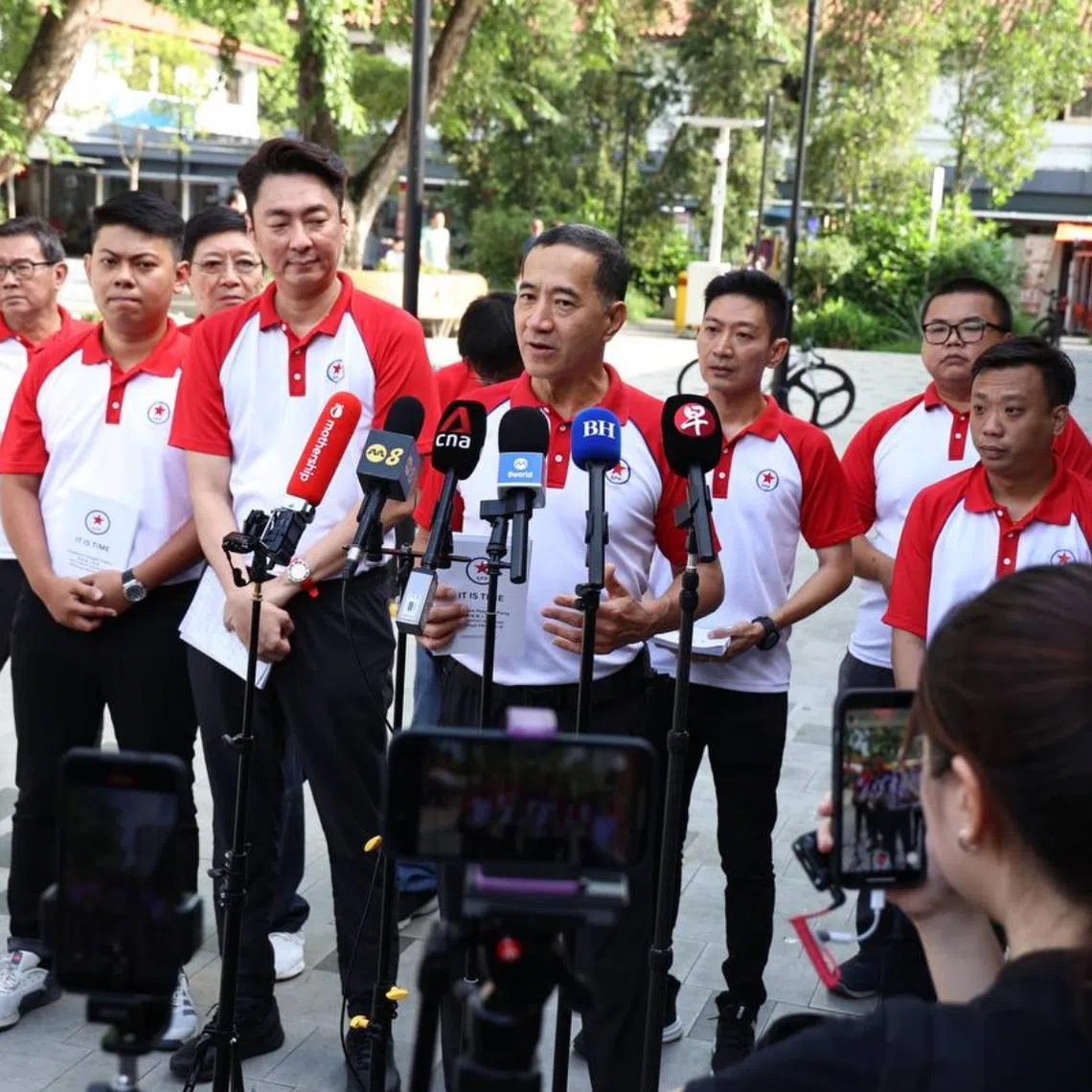 Singapore People's Party launches its manifesto during a walkabout at 210 Toa Payoh Lor 8 Market & Hawker on April 19.