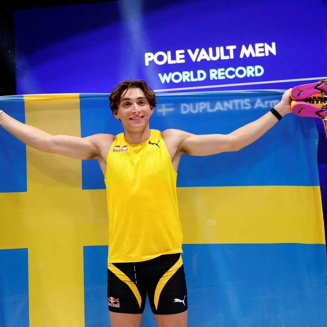 Sweden's Armand Duplantis after setting a new world record of 6.31m during the pole vault gala in Uppsala.