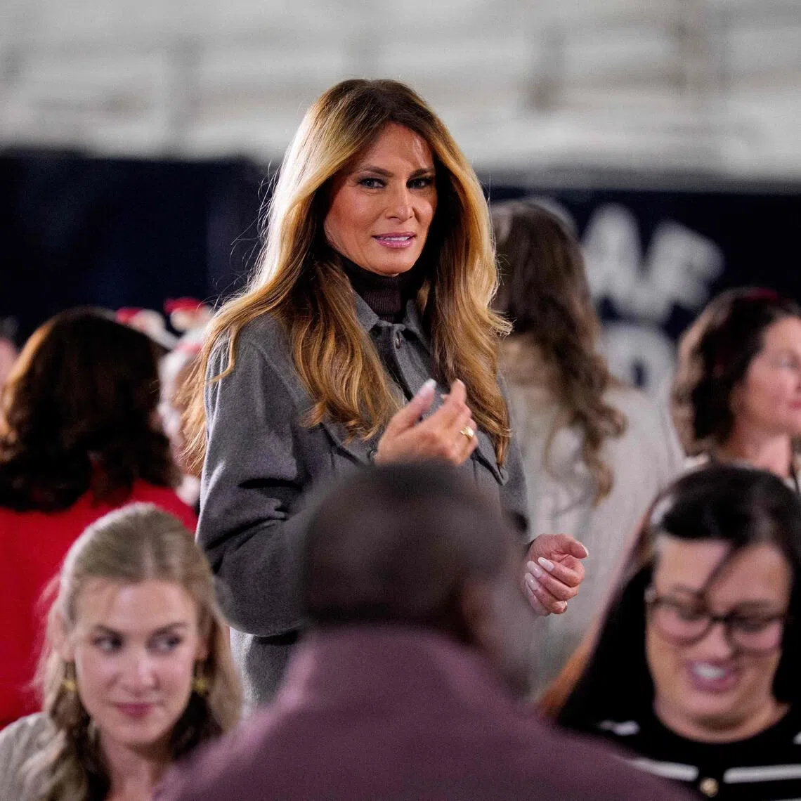 US First Lady Melania Trump attending a Dec 1 event to create US military care packages, at Joint Base Andrews, Maryland.