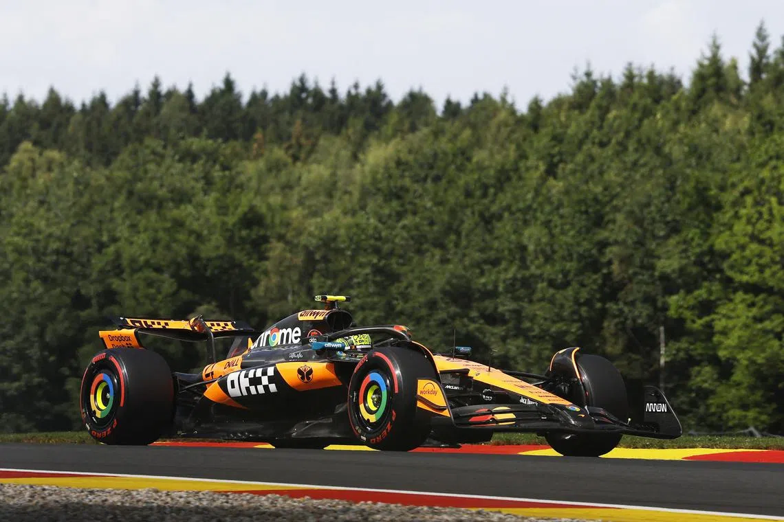 McLaren's Lando Norris in action during qualifying for the Belgian Grand Prix.