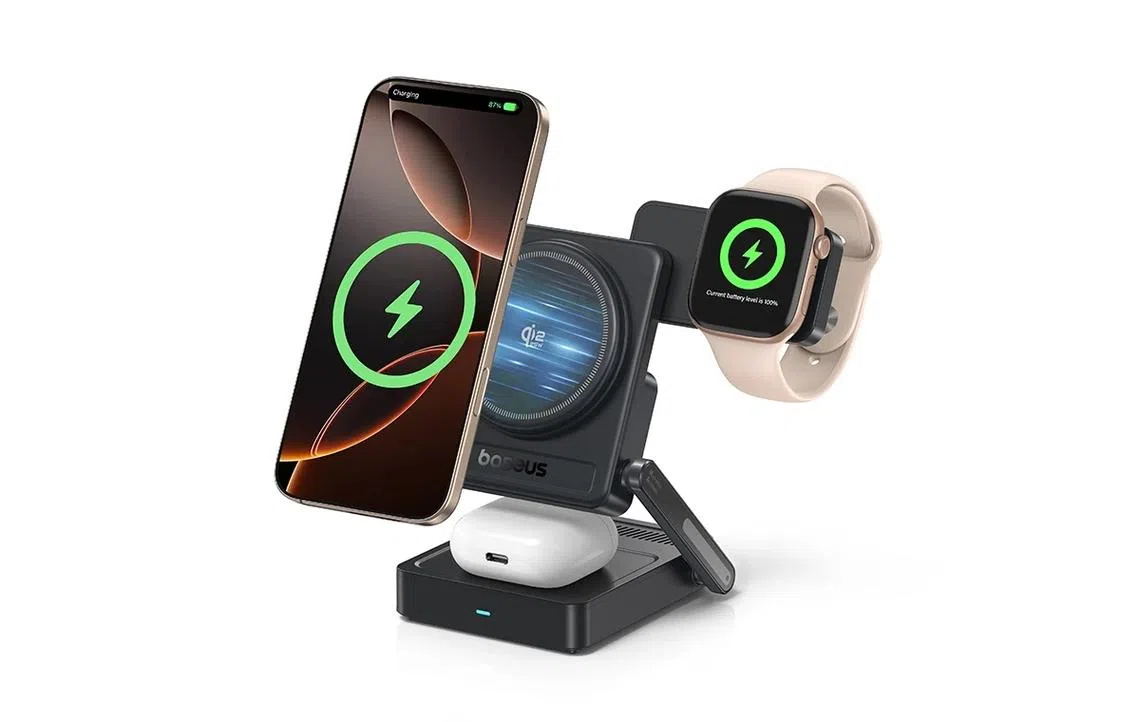 Best wireless chargers in Singapore: Baseus PicoGo AF21 35W Portable 3-in-1 Qi2.2 Wireless Charger