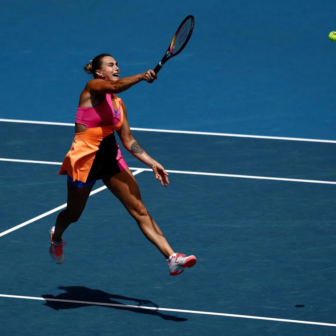 Tennis - Australian Open - Melbourne Park, Melbourne, Australia - January 25, 2026 Belarus' Aryna Sabalenka in action during her fourth round match against Canada's Victoria Mboko REUTERS/Tingshu Wang