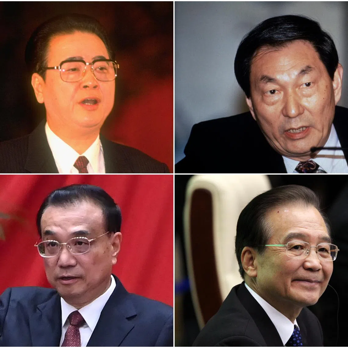 (Clockwise from top left) Former premiers of China Li Peng, Zhu Rongji, Wen Jiabao and Li Keqiang.
