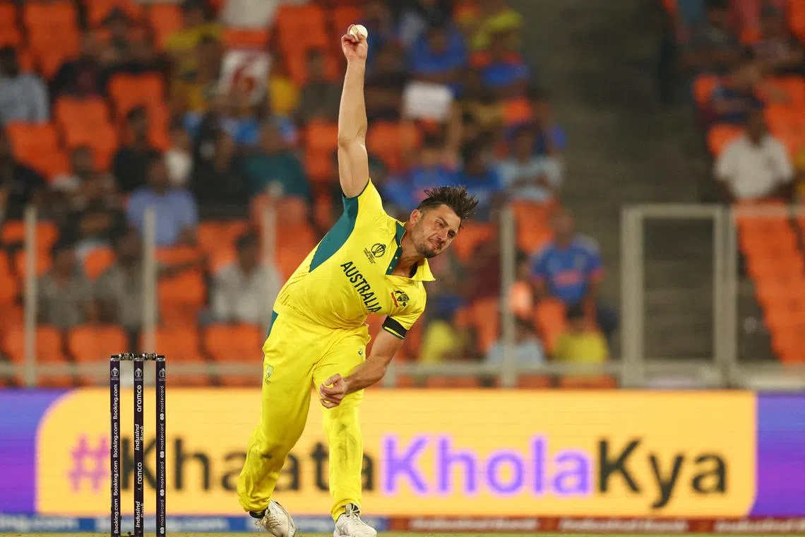 Cricket - ICC Cricket World Cup 2023 - England v Australia - Narendra Modi Stadium, Ahmedabad, India - November 4, 2023 Australia's Marcus Stoinis in action REUTERS/Andrew Boyers