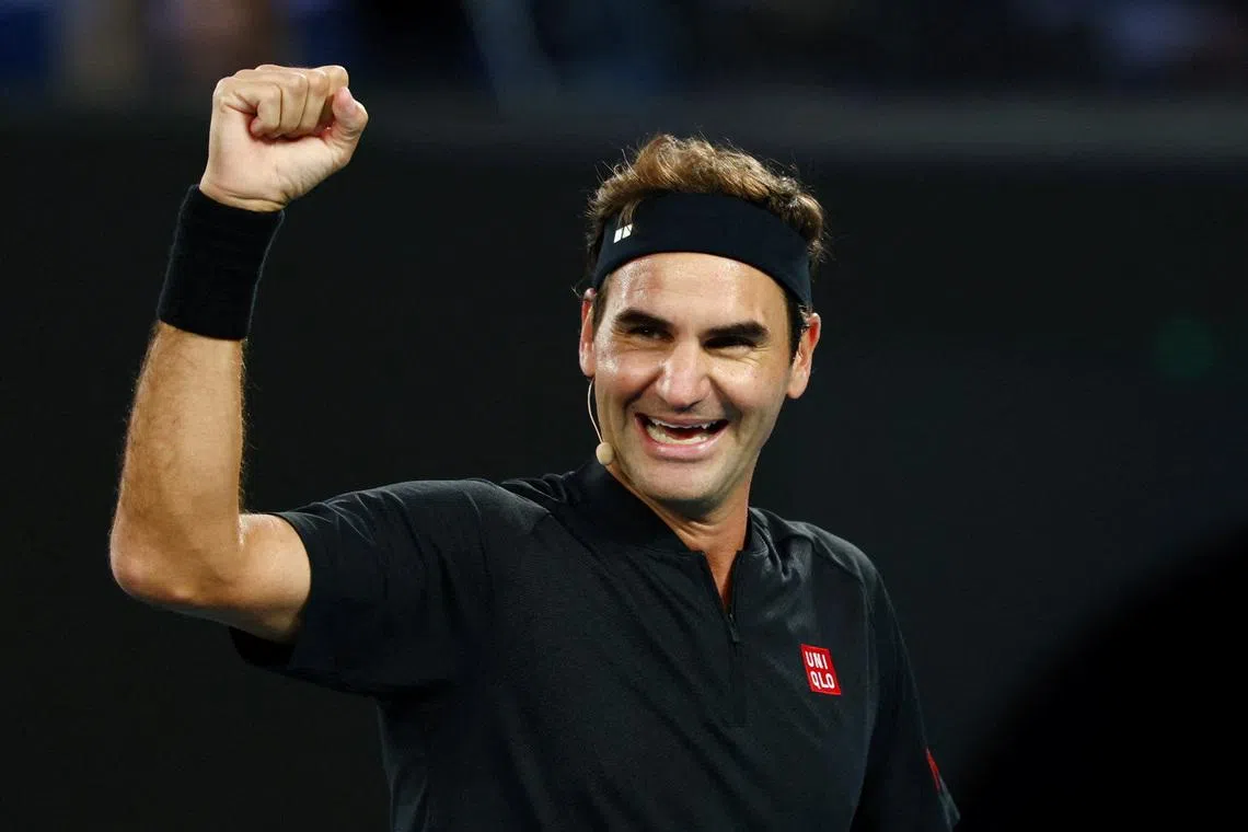 Tennis - Australian Open - Melbourne Park, Melbourne, Australia - January 17, 2026 Former tennis player Roger Federer reacts during the exhibition match. REUTERS/Tingshu Wang