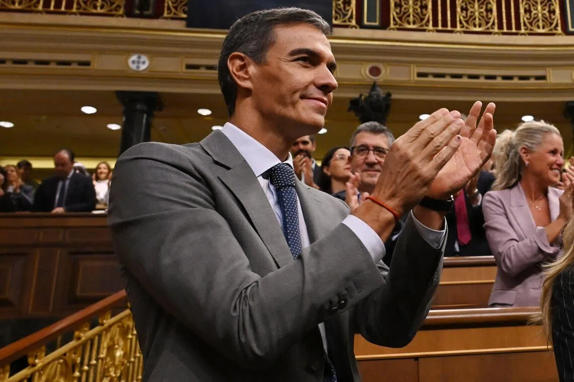 Spain’s PM Pedro Sanchez in Parliament in Madrid on Oct 2. On Oct 5, he called an early election for Nov 29 while admitting he made mistakes and fell short of previous campaign promises.
