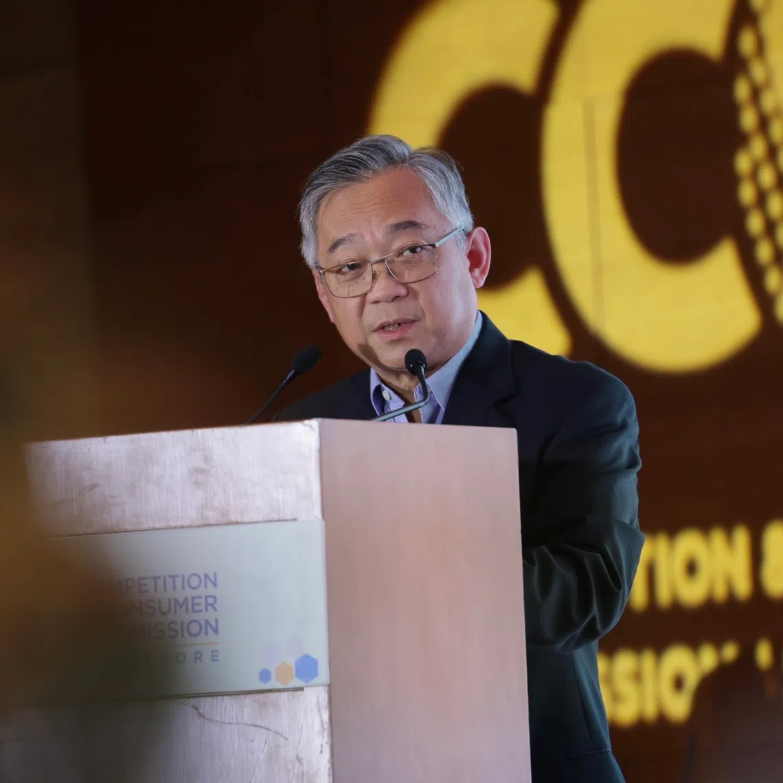 Deputy Prime Minister Gan Kim Yong speaking at the Competition and Consumer Commission of Singapore’s 20th anniversary dinner on Sept 25.