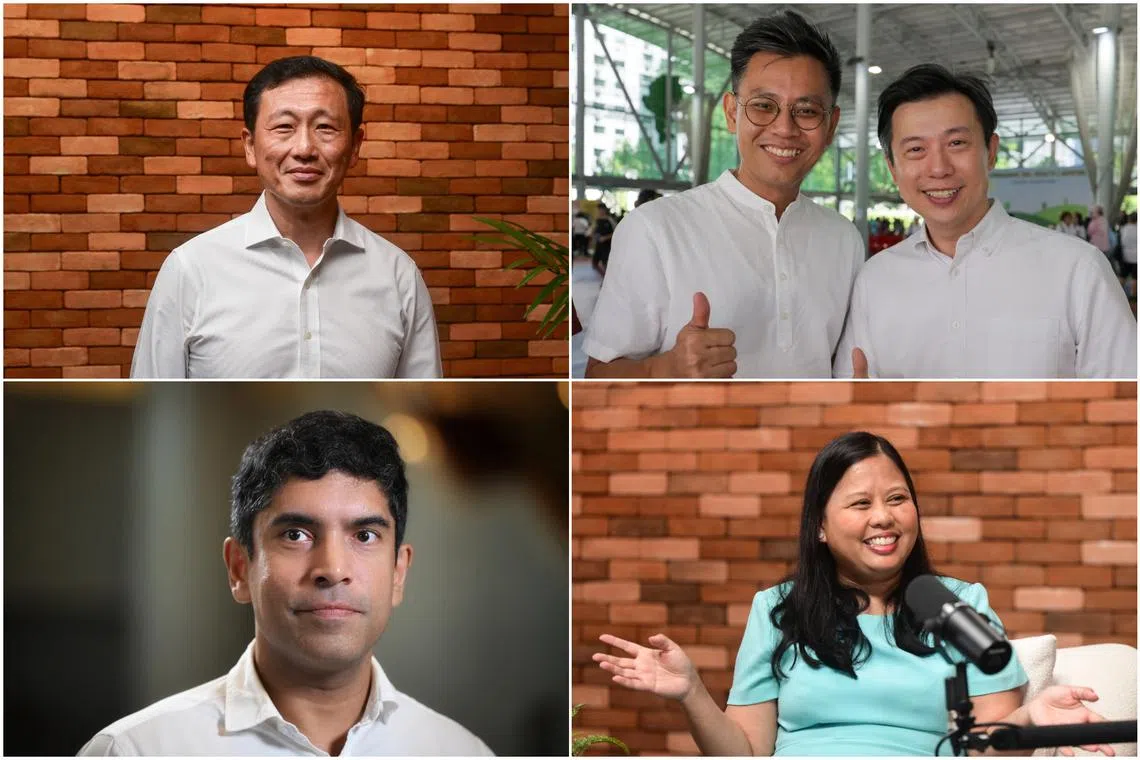 (Clockwise from top left) The video featured anchor minister Ong Ye Kung, new candidates, Mr Ng Shi Xuan and Mr Gabriel Lam, incumbent MPs Mariam Jaafar and Vikram Nair.
