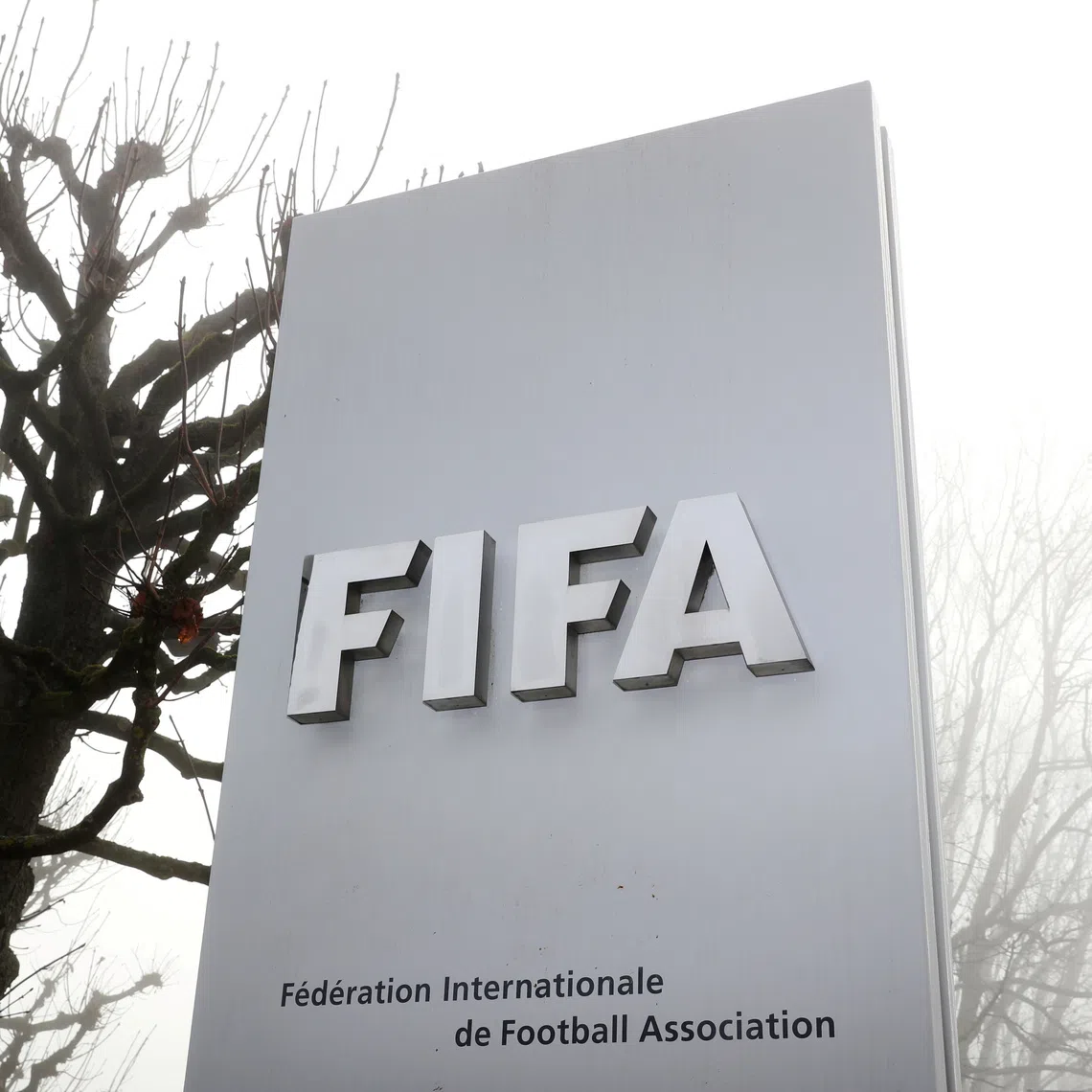 FIFA's logo is seen in front of its headquarters during a foggy autumn day in Zurich, Switzerland November 18, 2020. REUTERS/Arnd Wiegmann