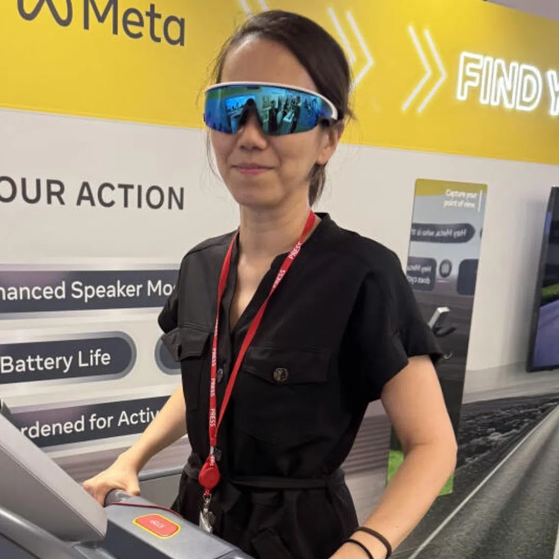 The writer was trying out a pair of Oakley Meta Vanguard at Meta Singapore's office on Nov 13.