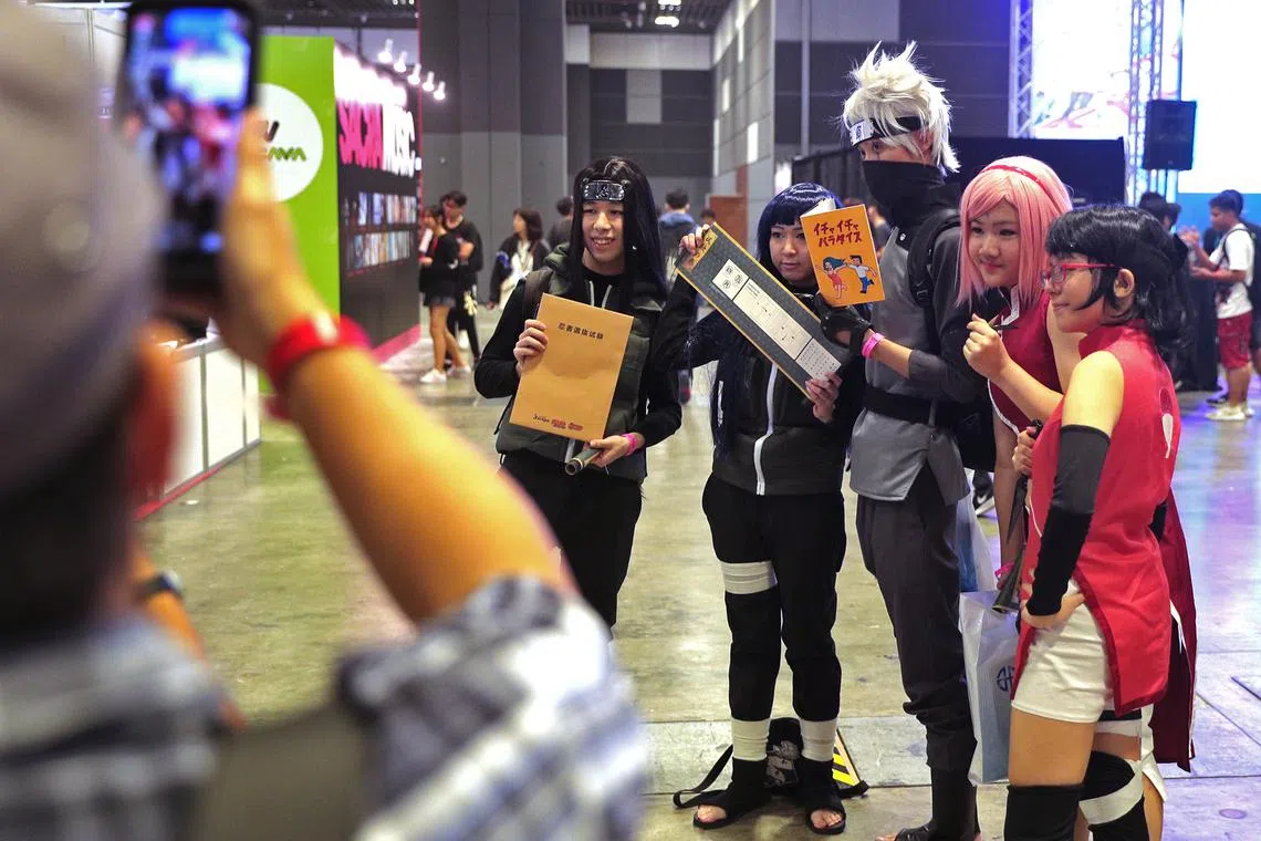 Cosplayers dressed as characters from Naruto at the C3 Anime Festival Asia Singapore 2019.