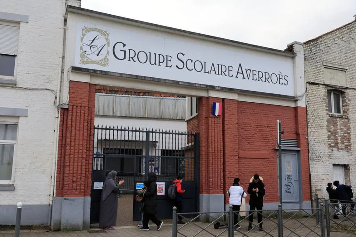 A view shows the entrance of the Averroes high school, the biggest Muslim private high school in the country, in Lille, northern France, December 11, 2023. REUTERS/Pascal Rossignol