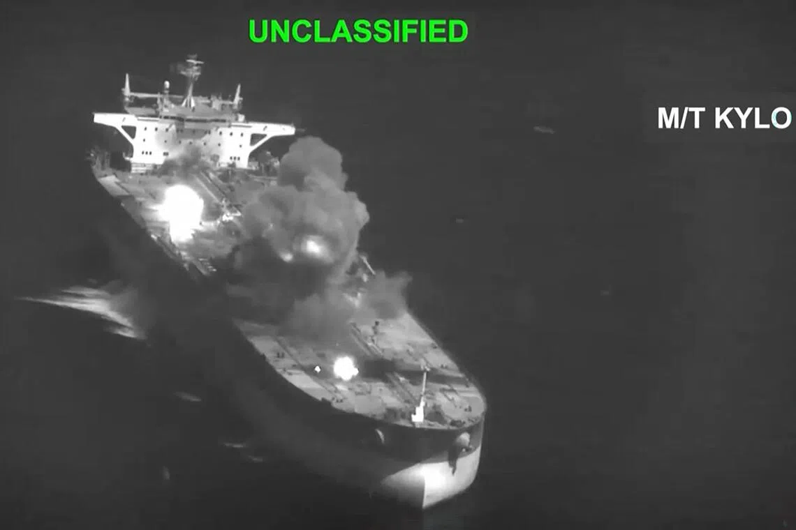 This screen grab shows what the US military says is a strike on an Iranian oil tanker.
