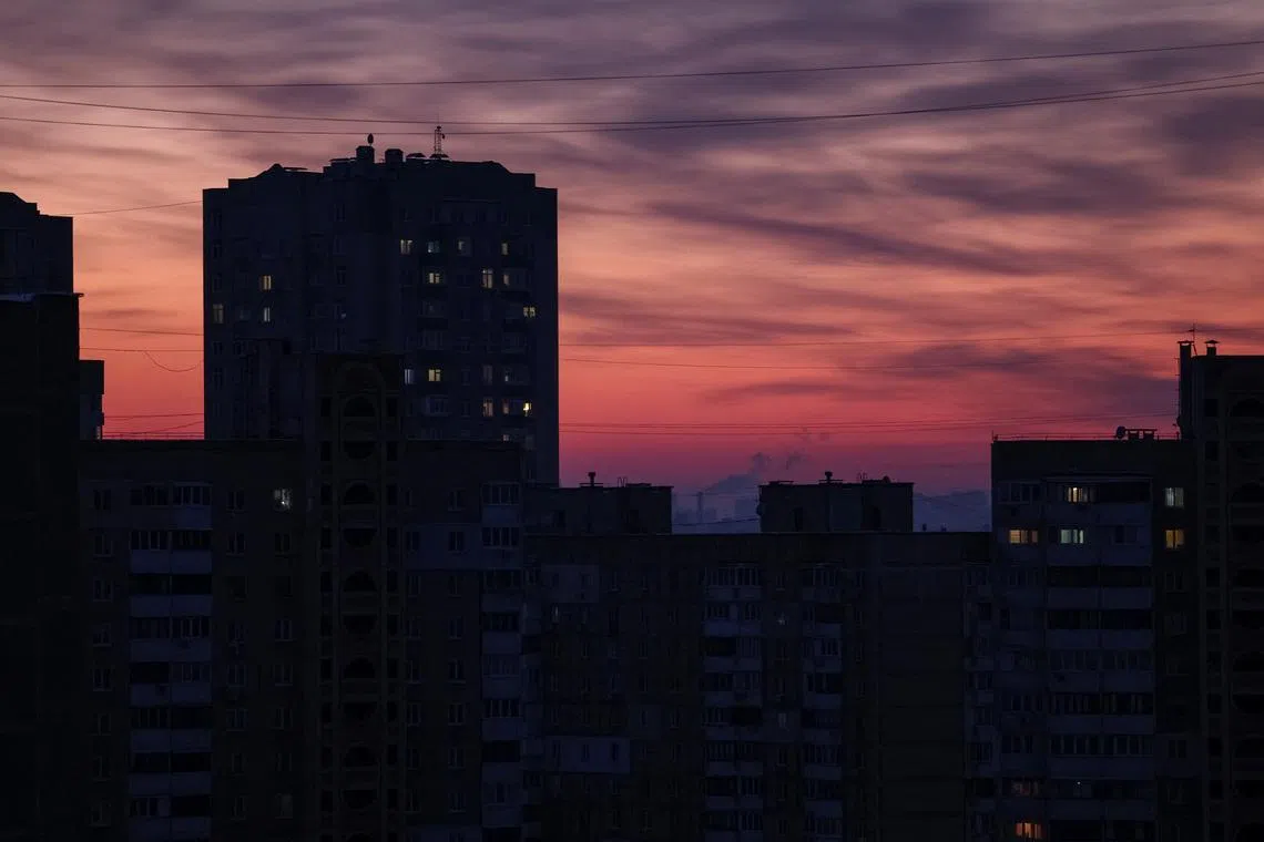 Residential buildings during a power blackout after critical civil infrastructure was hit by recent Russian missile and drone attacks, amid Russia's attack on Ukraine, in Kyiv, Ukraine January 10, 2026. REUTERS/Yan Dobronosov