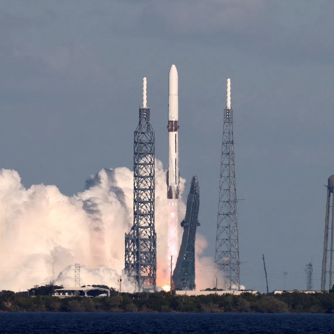 A Blue Origin New Glenn rocket launches on Nasa's EscaPADE mission, which is carrying two satellites to orbit Mars, from the Cape Canaveral, Florida on Nov 13.