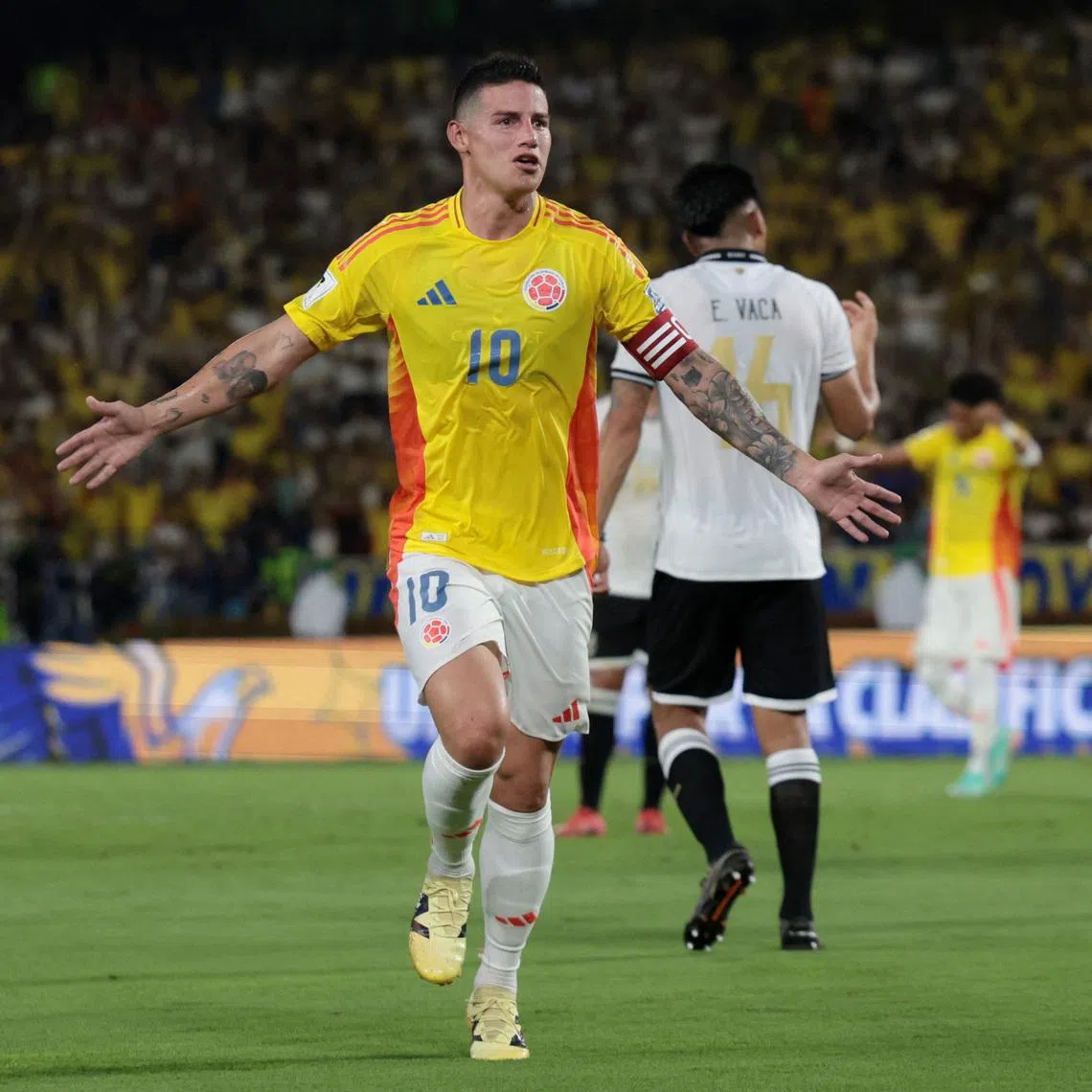 Soccer Football - World Cup - CONMEBOL Qualifiers - Colombia v Bolivia - Roberto Melendez Metropolitan Stadium, Barranquilla, Colombia - September 4, 2025 Colombia's James Rodriguez celebrates scoring their first goal REUTERS/Luisa Gonzalez