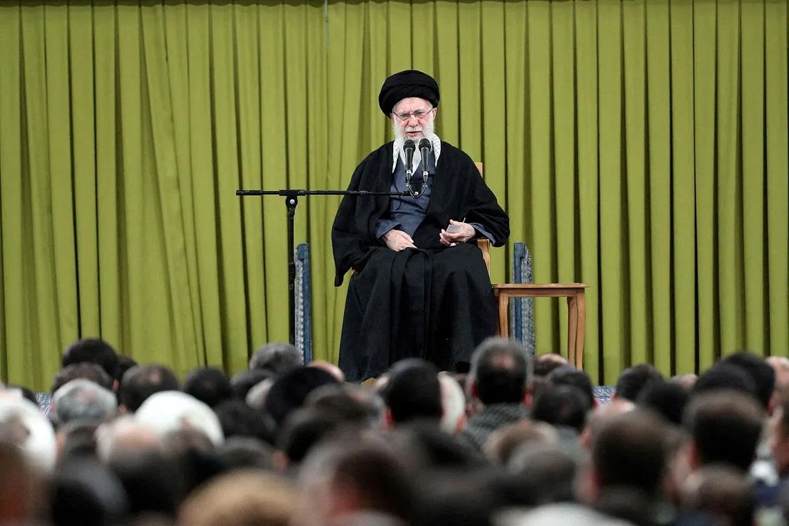 FILE PHOTO: Iran's Supreme Leader Ayatollah Ali Khamenei speaks during a meeting in Tehran, Iran, February 1, 2026. Office of the Iranian Supreme Leader/WANA (West Asia News Agency)/Handout via REUTERS