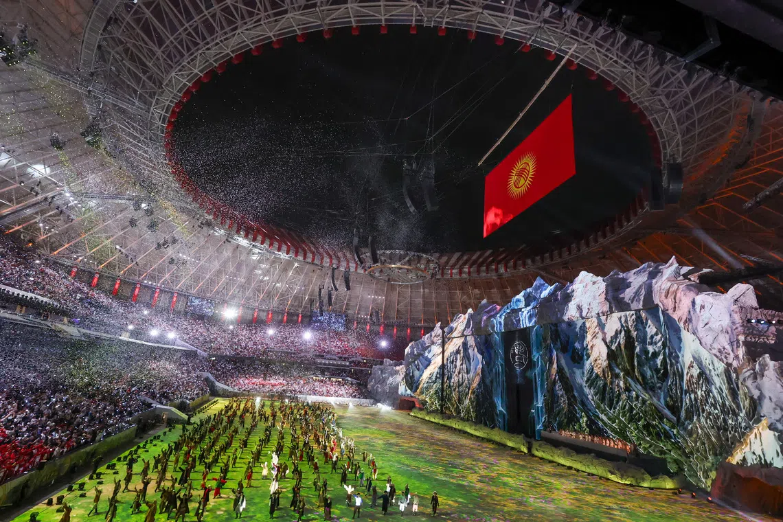 Participants and spectators attend the opening ceremony of the VI World Nomad Games, an international cultural and ethnic sporting event, in Bishkek, Kyrgyzstan, August 31, 2026. REUTERS/Pavel Mikheyev