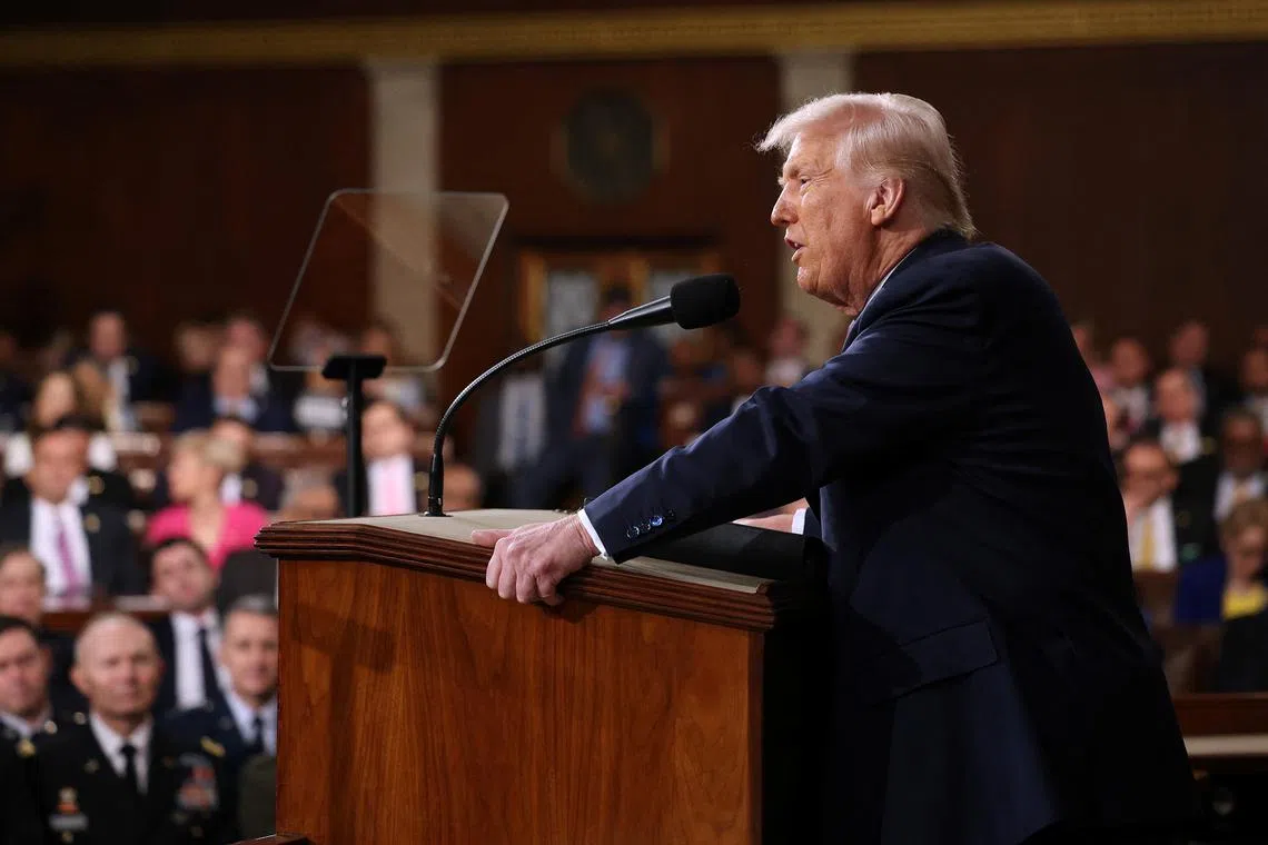 WASHINGTON, DC - MARCH 04: U.S. President Donald Trump addresses a joint session of Congress at the U.S. Capitol on March 04, 2025 in Washington, DC.    Win McNamee/Pool via REUTERS