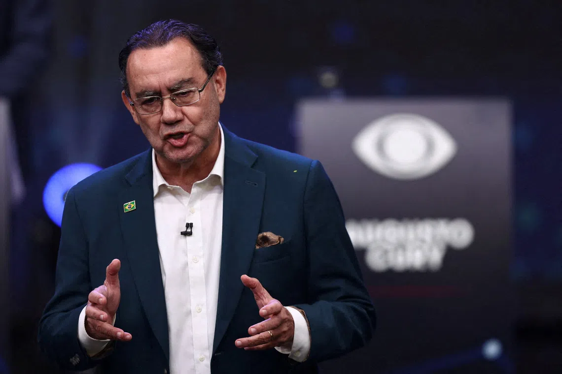 FILE PHOTO: Brazilian presidential candidate Augusto Cury speaks during a presidential debate ahead of the national election in Sao Paulo, Brazil, August 23, 2026. REUTERS/Jean Carniel/File Photo
