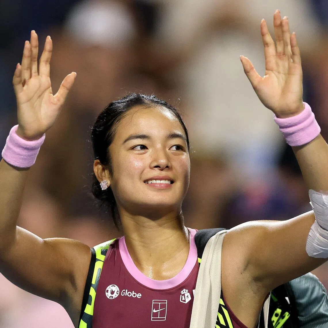 Alexandra Eala of the Philippines acknowledging the crowd after losing to Belinda Bencic of Switzerland at the National Bank Open in Toronto.