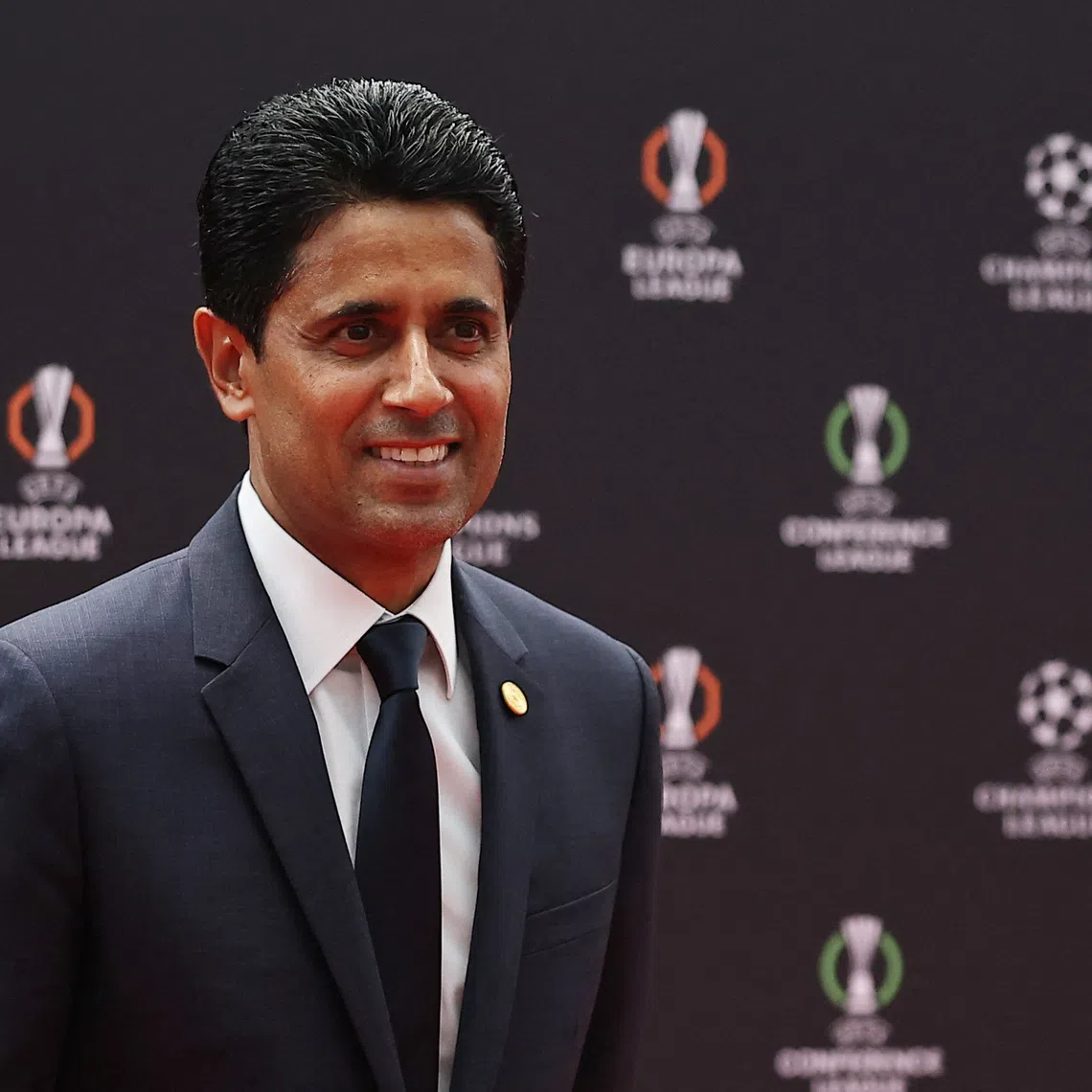 Soccer Football - UEFA Champions League - League Phase Draw - Grimaldi Forum, Monaco - August 27, 2026 Paris St Germain president Nasser Al-Khelaifi poses ahead of the league phase draw REUTERS/Manon Cruz