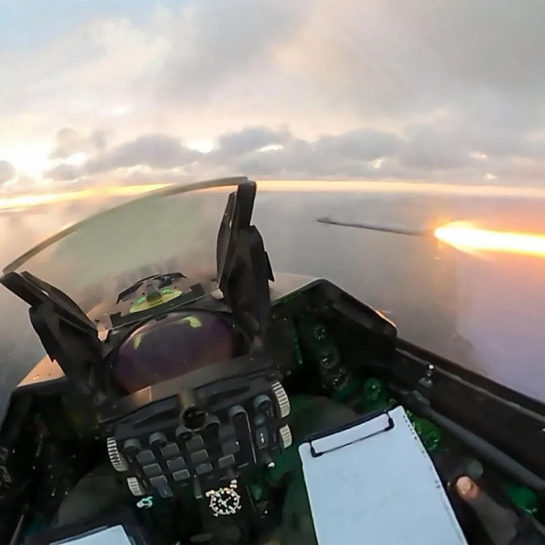 A video grab showing the moment when a Romanian F-16 fighter jet engaged an attack drone flying over the Black Sea on Oct 17, near Sulina, Romania.