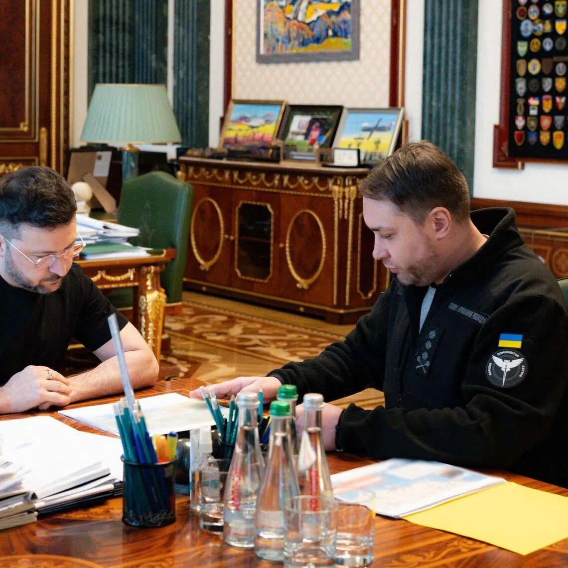 Ukraine's President Volodymyr Zelensky meeting military intelligence chief Kyrylo Budanov (right), whom he named as the new head of his office, in Kyiv on Jan 2.