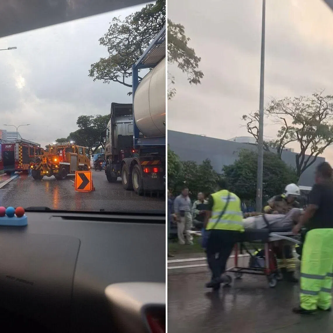 Three lorries were stationary on the left of the expressway while SCDF officers attended to those affected.
