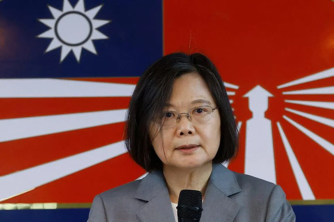 Taiwan President Tsai Ing-wen delivers a speech during a ceremony commemorating the 65th anniversary of the Second Taiwan Strait Crisis, in Kinmen, Taiwan August 23, 2023. REUTERS/Ann Wang/File Photo