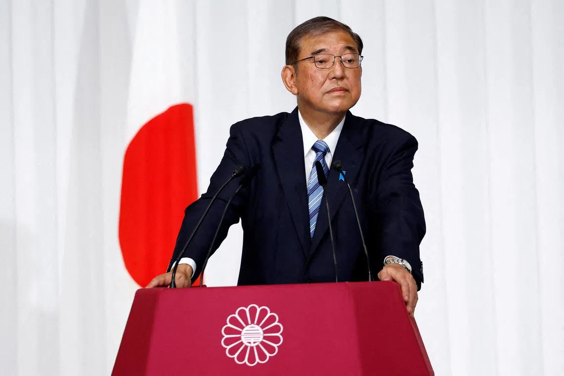 Japanese Prime Minister and leader of the ruling Liberal Democratic Party (LDP) Shigeru Ishiba looks on as he speaks during a press conference a day after Japan's lower house election, at the party's headquarters in Tokyo, Japan October 28, 2024. REUTERS/Kim Kyung-Hoon/Pool/File PHoto