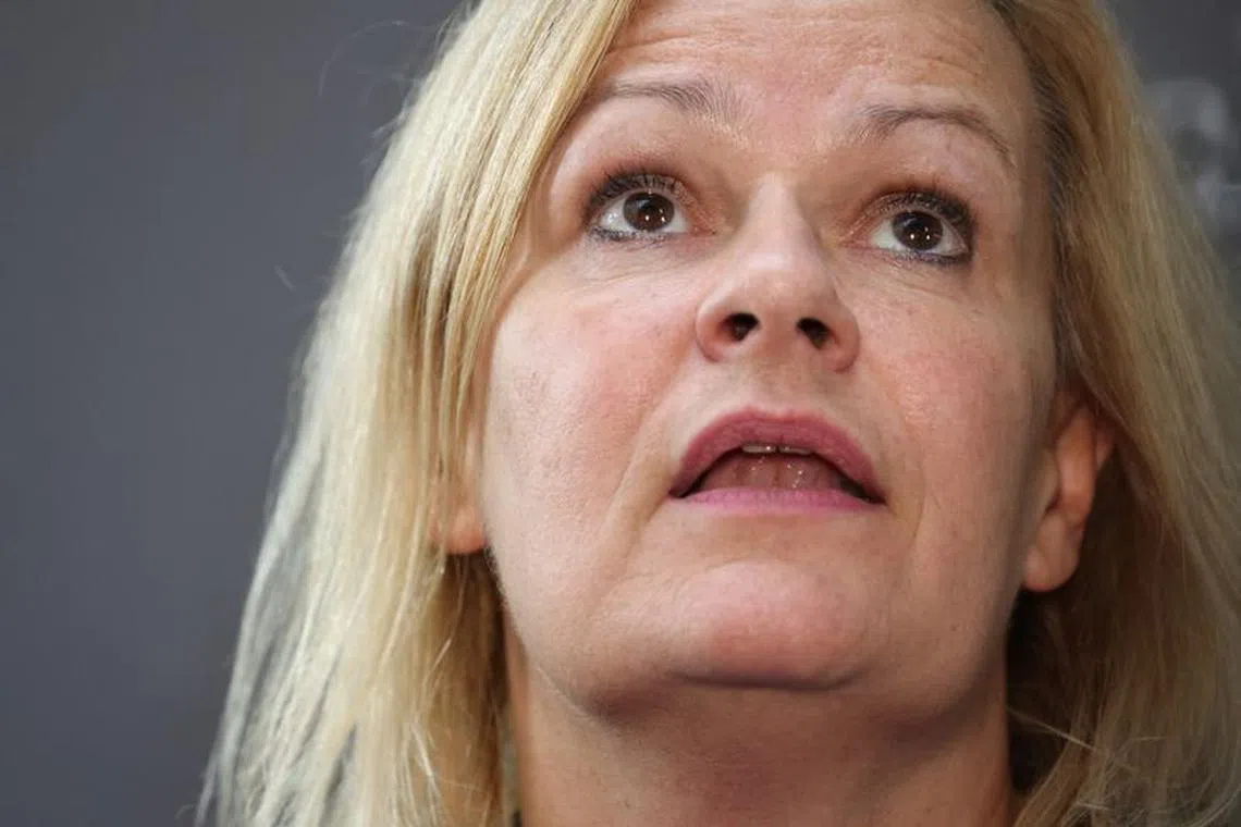 German Interior Minister Nancy Faeser looks on after addressing members of the media, in Berlin, Germany, September 27, 2023. REUTERS/Liesa Johannssen/File Photo
