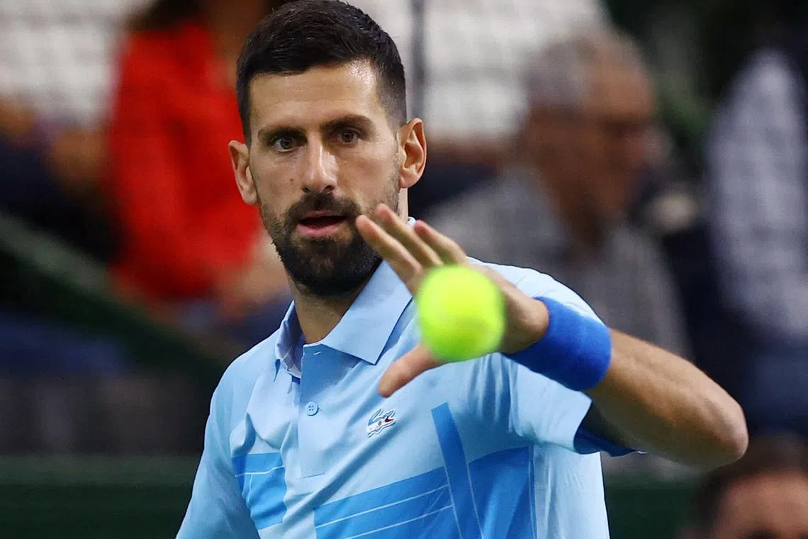 FILE PHOTO: Tennis - Exhibition - Juan Martin del Potro v Novak Djokovic - Estadio Mary Teran de Weiss, Buenos Aires, Argentina - December 1, 2024 Serbia's Novak Djokovic in action during an exhibition match REUTERS/Agustin Marcarian/File Photo