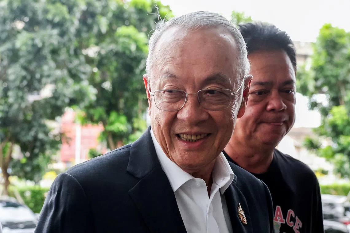 FILE PHOTO: Chaikasem Nitisiri, Pheu Thai party's remaining prime ministerial candidate, arrives at the party's headquarters, as rival political camps in Thailand vie to form the next government after the Constitutional Court removed Prime Minister Paetongtarn Shinawatra from office for an ethics violation, in Bangkok, Thailand, September 2, 2025. REUTERS/Chalinee Thirasupa/File photo
