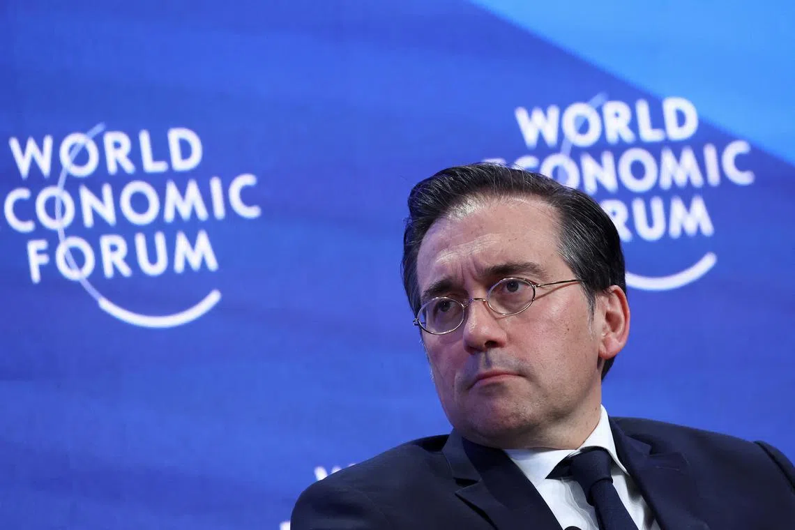 Spain's Foreign Minister Jose Manuel Albares looks on as he attends the 55th annual meeting of the World Economic Forum (WEF) in Davos, Switzerland, January 21, 2025. REUTERS/Yves Herman/File Photo