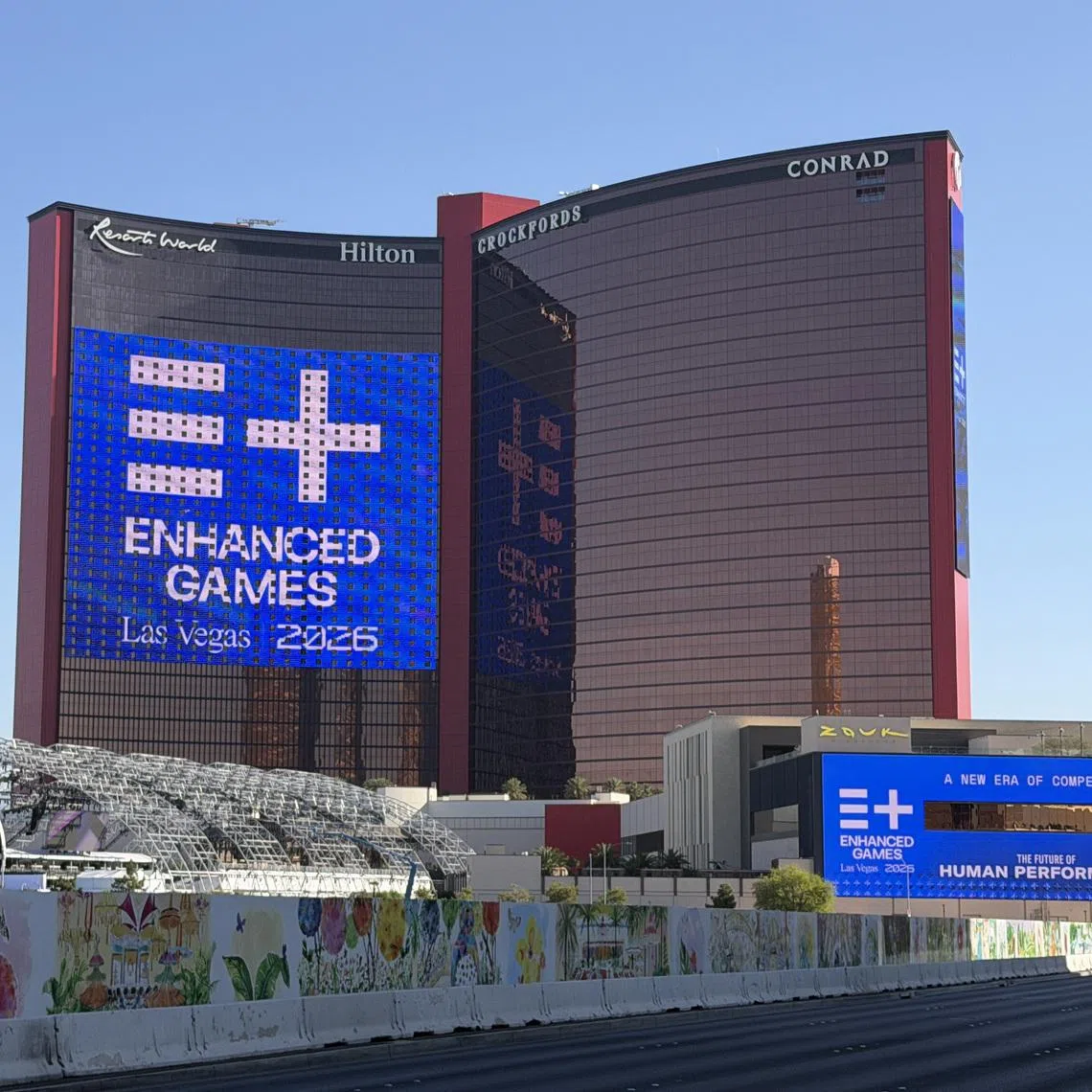 A general overall view of the Enhanced Games complex at Resorts World Las Vegas.