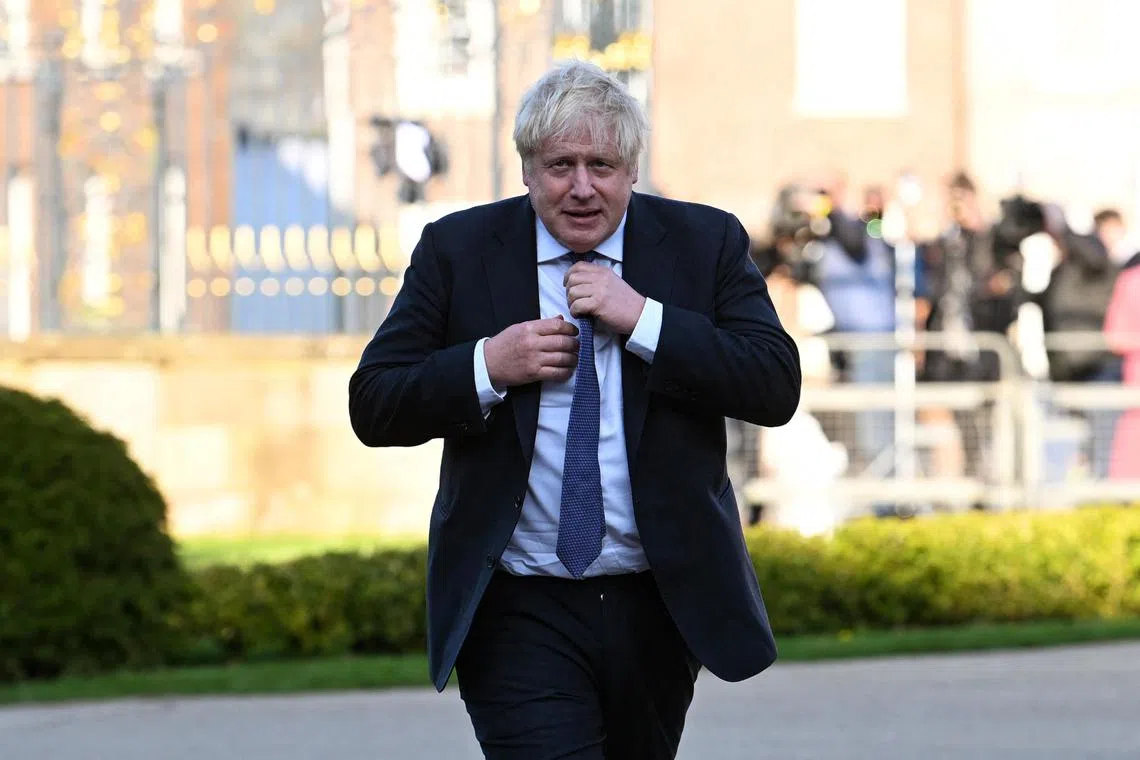 Former British Prime Minister Boris Johnson arrives at Hillsborough Castle for the Gala dinner to mark the 25th anniversary of the Good Friday Agreement, in Belfast, Northern Ireland, April 19, 2023. Charles McQuillan/Pool via REUTERS