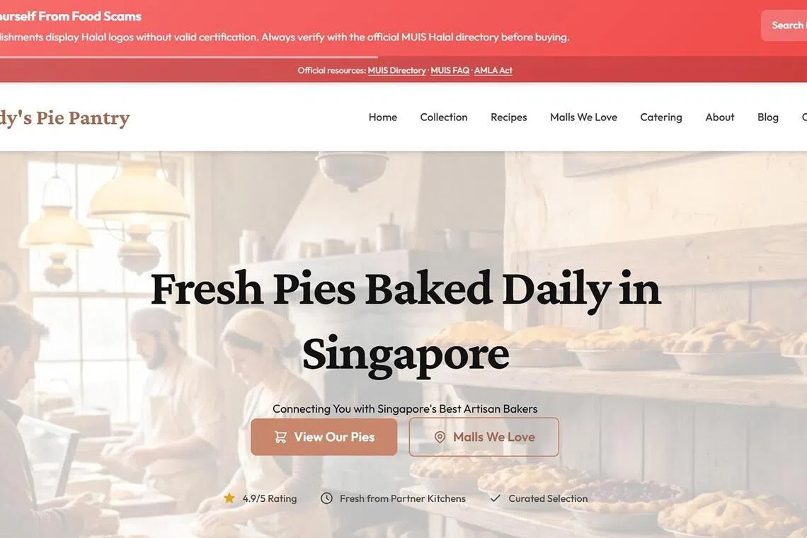 Captura de tela do site Andy's Pie Pantry. 