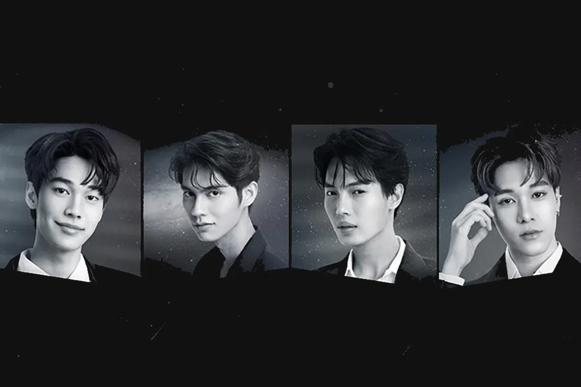 The Shooting Star Asia Tour In Singapore will be performed by Thai actor-singers (from left) Dew Jirawat, Bright Vachirawit, Win Metawin and Nani Hirunkit.