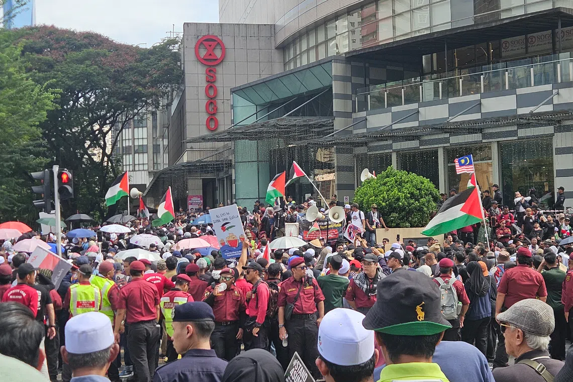 Protesters drew parallels between what they say is a law that allows forced land grabs in Malaysia and the situation that Palestinians face.