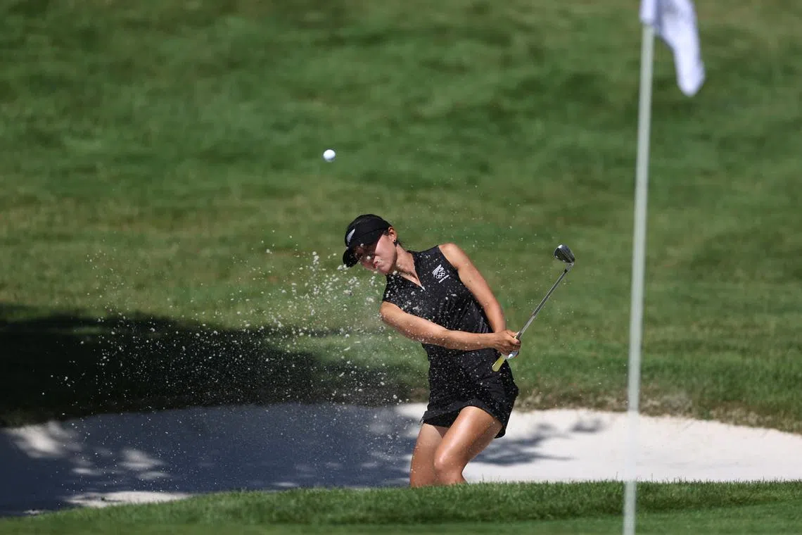 Paris 2024 Olympics - Golf - Women's Round 4 - Le Golf National, Guyancourt, France - August 10, 2024. Lydia Ko of New Zealand plays out from a bunker during the final round REUTERS/Paul Childs