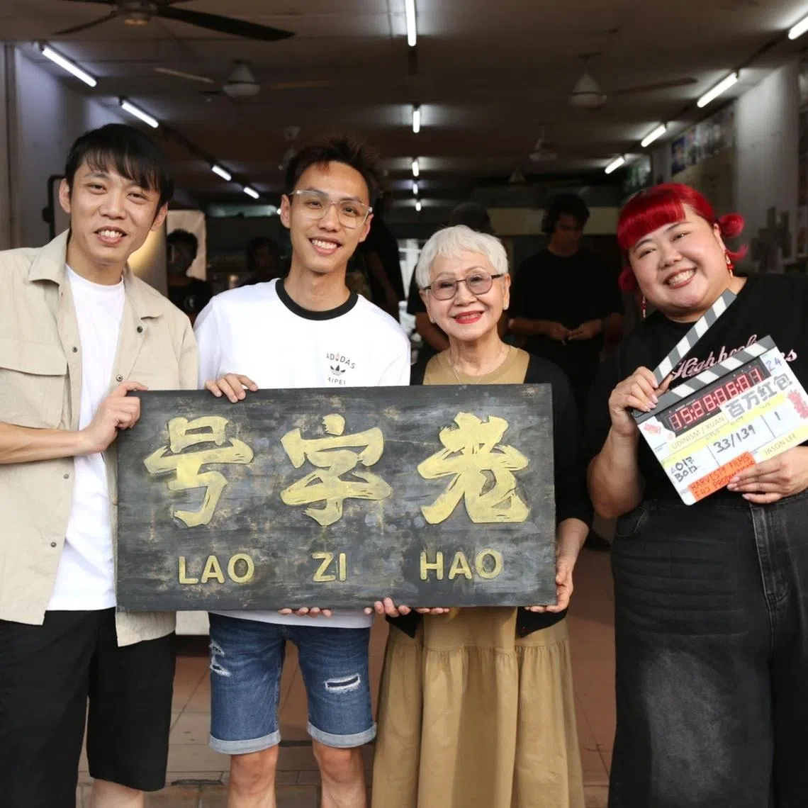 (From left) Actor Wang Weiliang, director Jason Lee, actresses Usha Seamkhum  and Xixi Lim on the set of A Good Fortune.