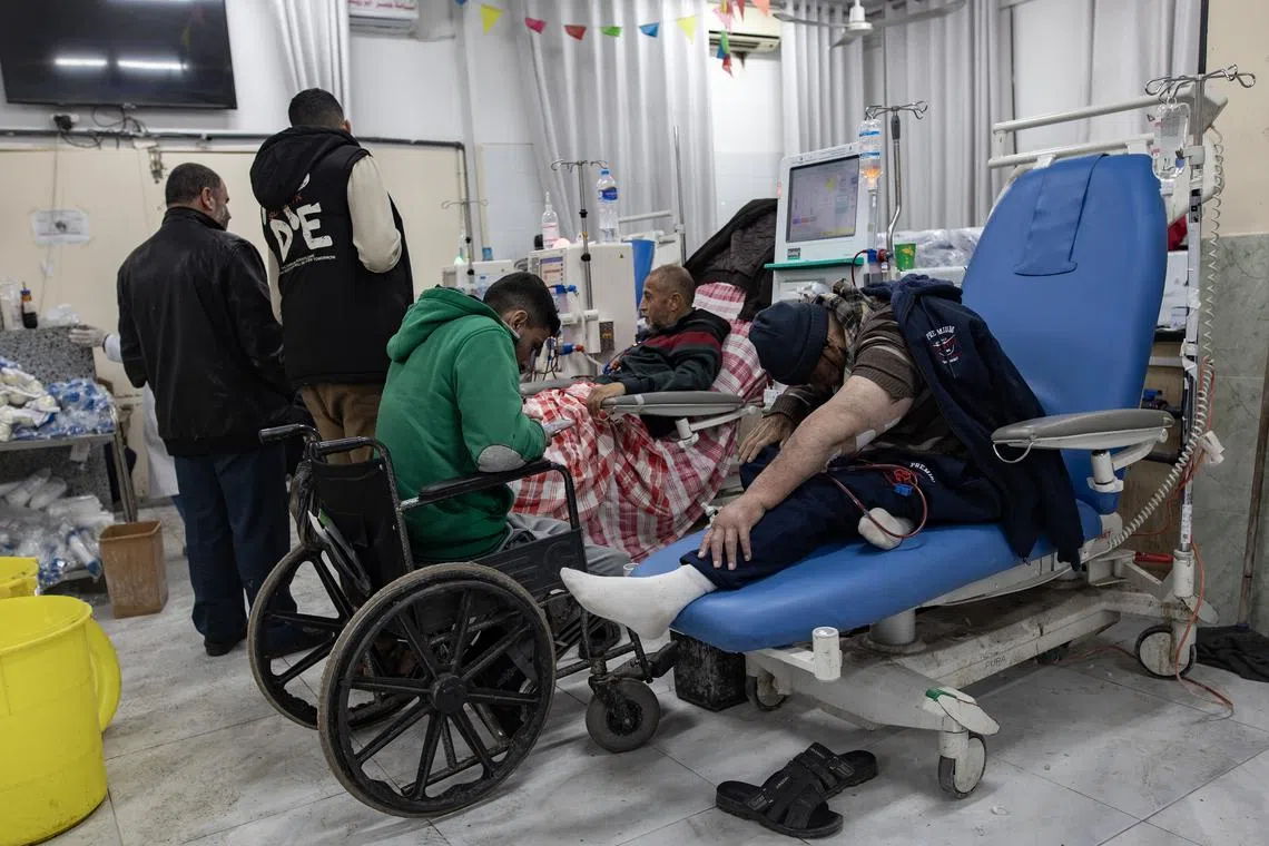 Kidney patients waiting for treatment at Al-Najjar Hospital in the Rafah camp, Feb 19, 2024.