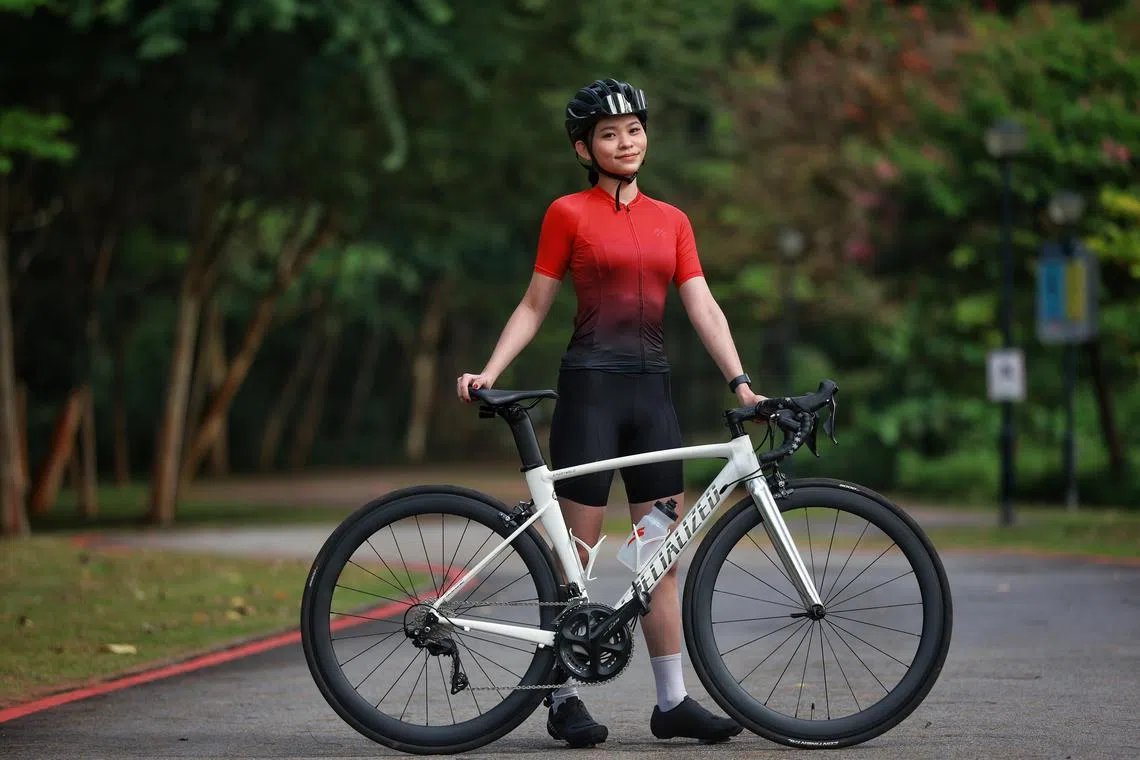 Profile of OCBC Cycle ST 20km ride participant Fanny Elias See, a 25-year-old cabin crew, at Changi Bay on Feb 27, 2023.
