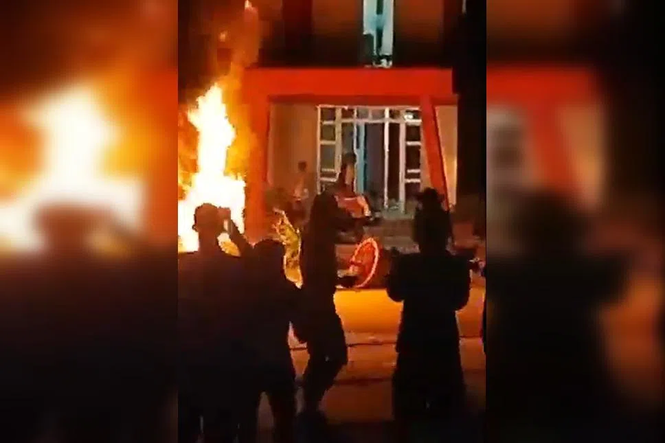 A screenshot from an online video of people said to be protesting in Moron, Cuba.