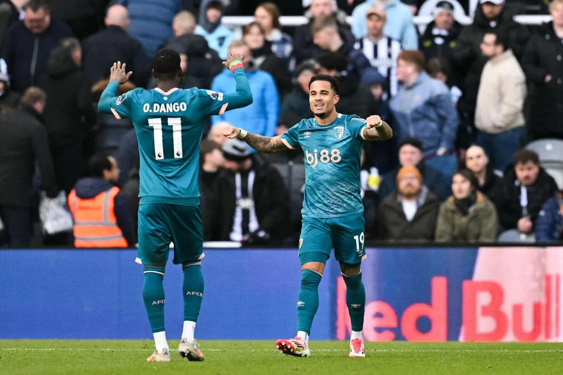 Bournemouth striker Justin Kluivert celebrates after scoring his team's third goal in the 4-1 win over Newcastle United.