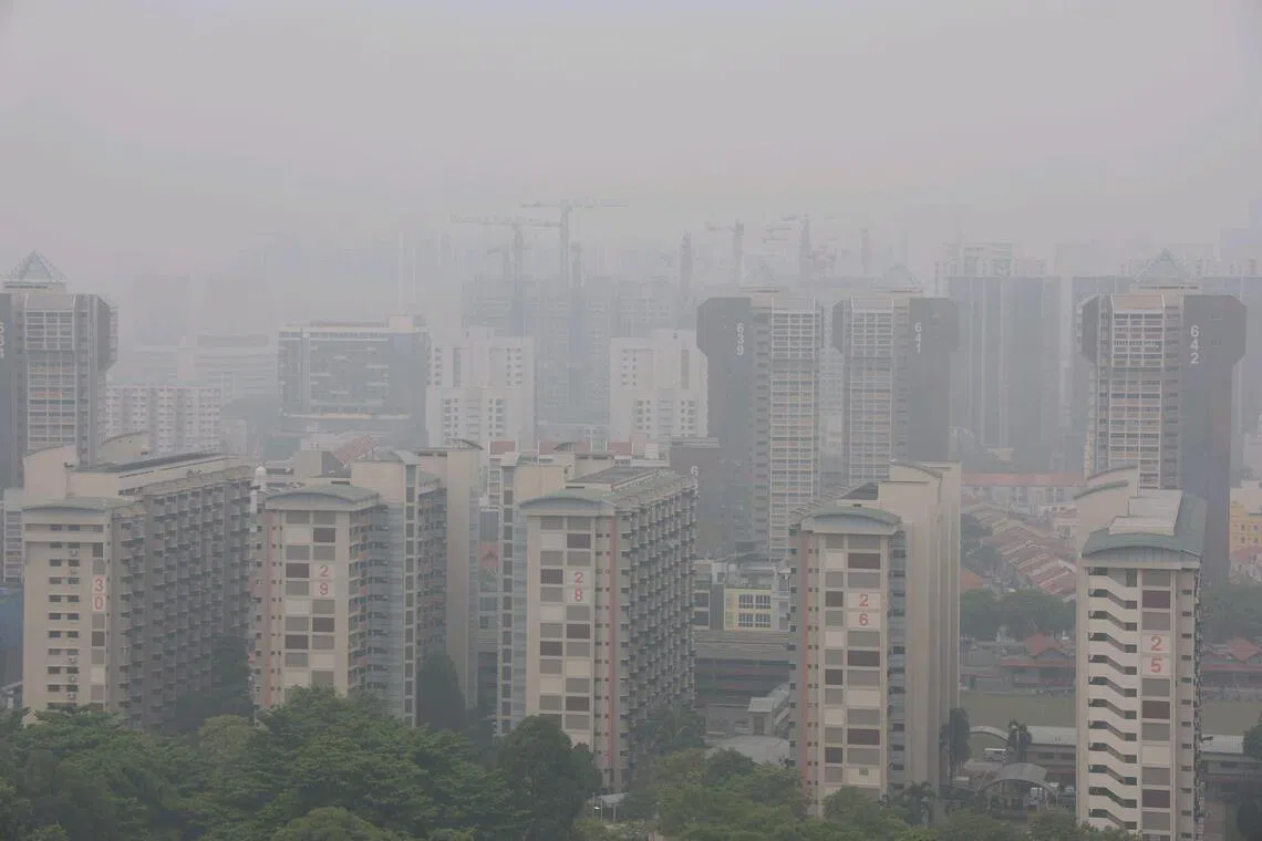 Hazy conditions seen in the Jalan Besar area at 1.15pm on Oct 17.