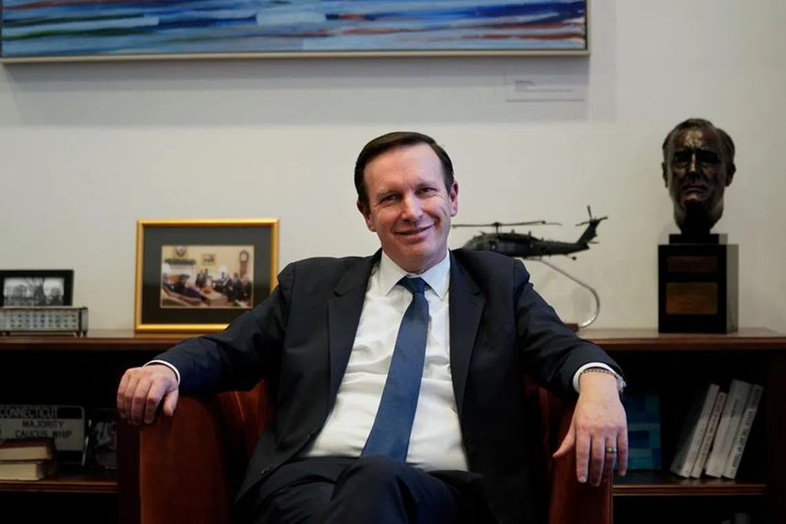 U.S. Senator Chris Murphy (D-CT) looks on during an interview with Reuters on Capitol Hill in Washington, U.S., February 7, 2024. REUTERS/Elizabeth Frantz